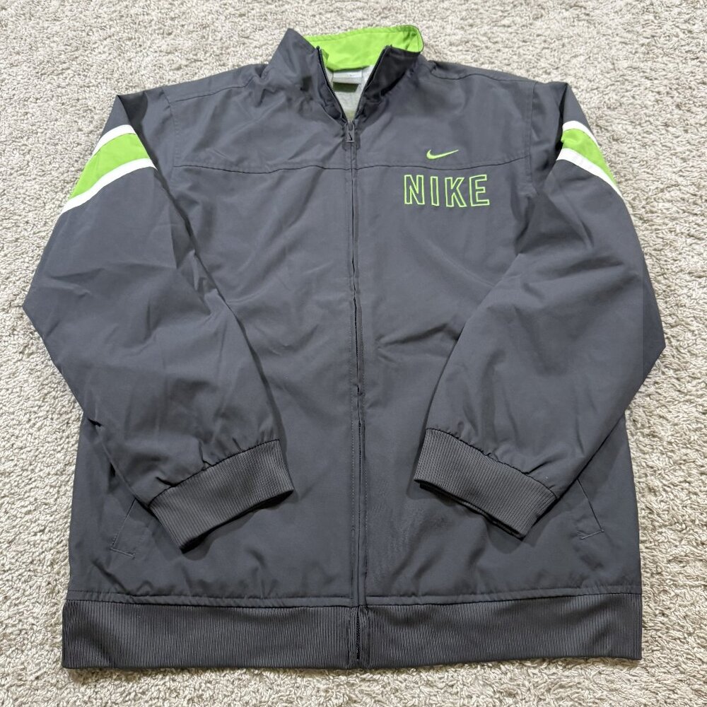 Nike Retro 2000s Grey Windbreaker Light Jacket Zip Up‎ Vintage Sporty Youth L